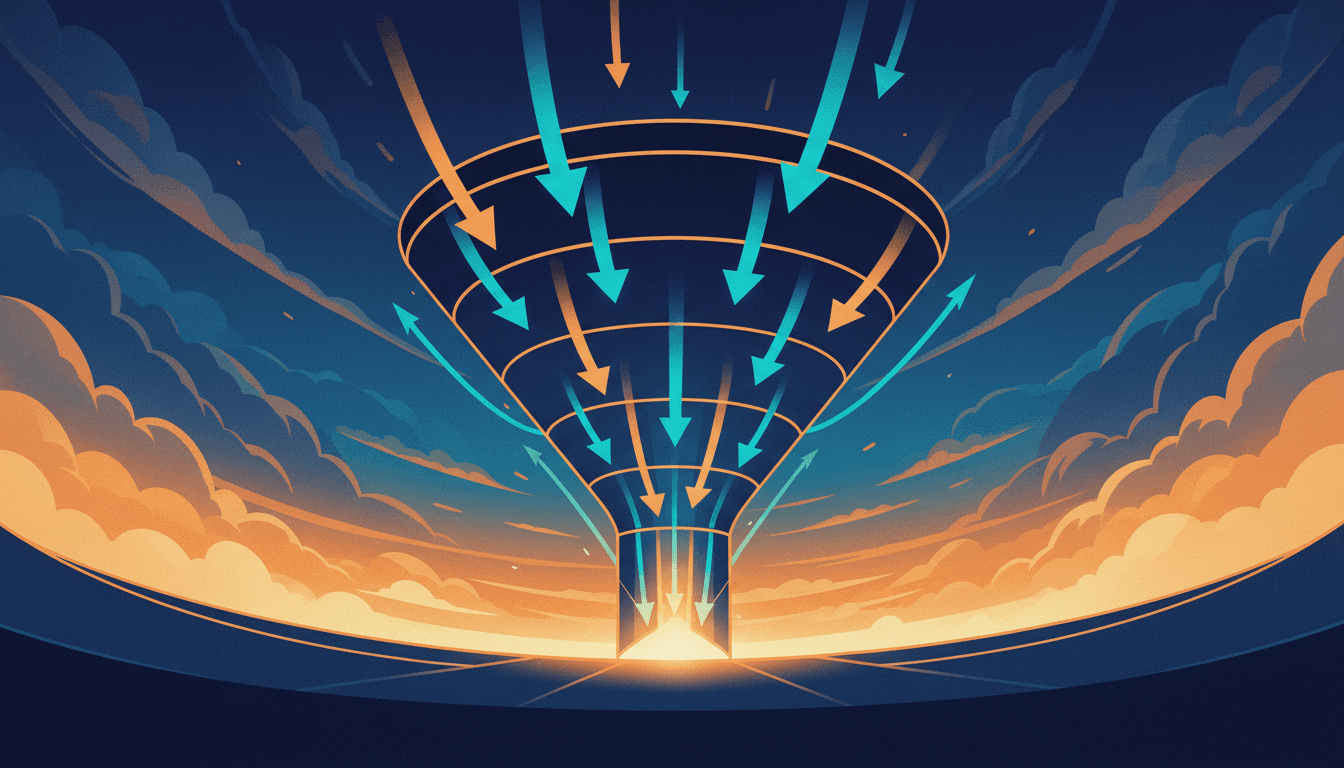 Abstract funnel illustration representing conversion rate optimization for startup landing pages
