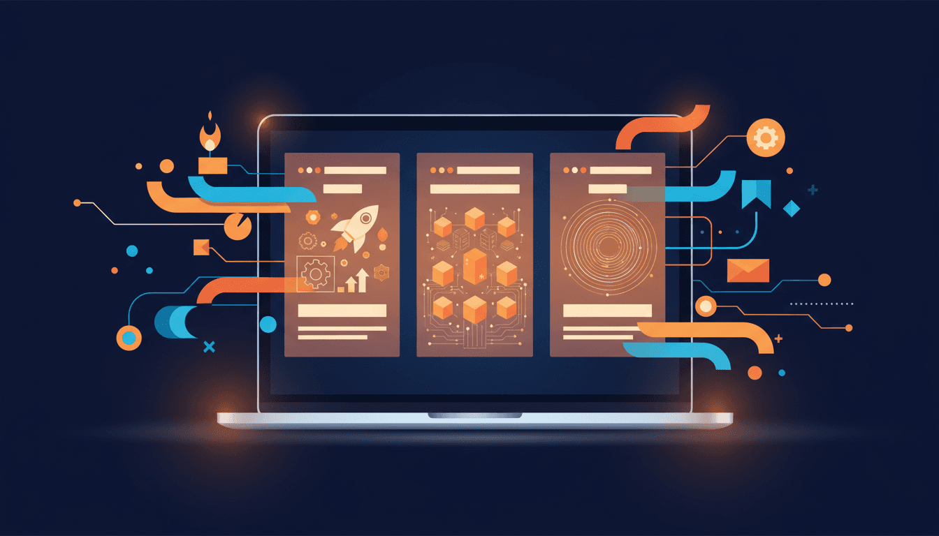 Multiple landing page variations displayed on a laptop screen, personalised for different B2B audience segments