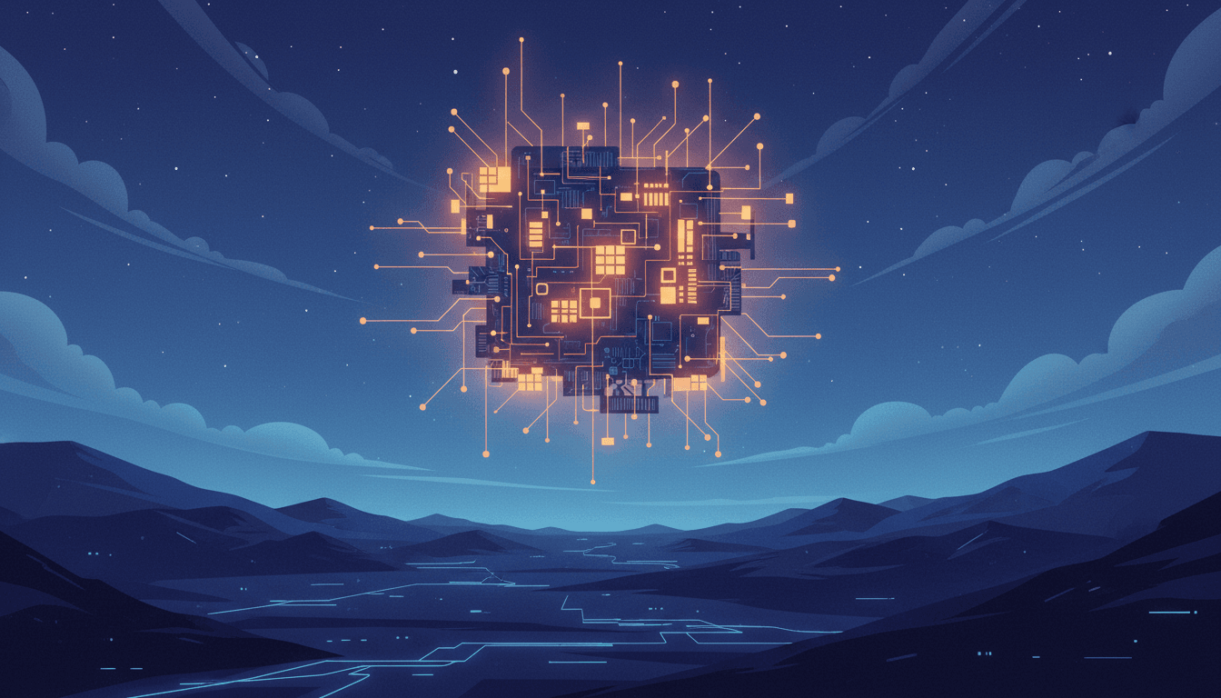 AI content marketing engine for startups — glowing neural network concept illustration