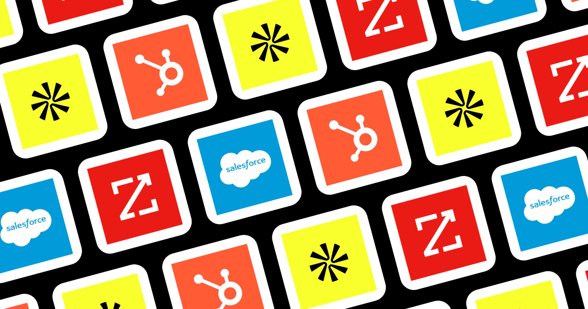 Icon grid of Apollo, ZoomInfo, HubSpot, and Salesforce logos for a best B2B GTM marketing platforms comparison