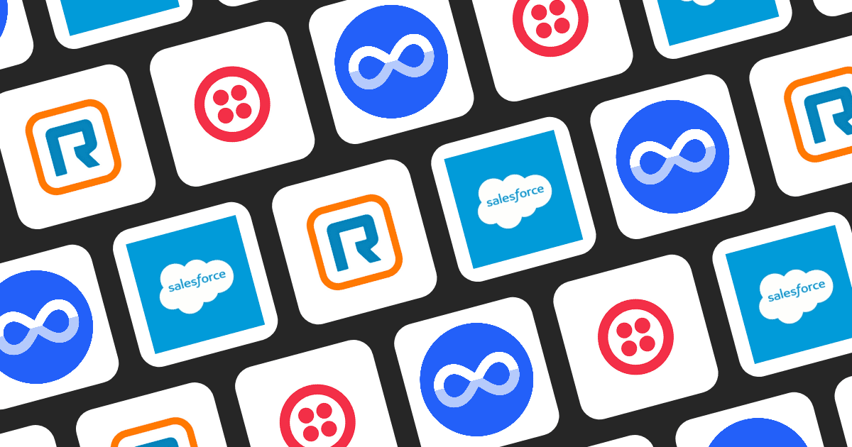 Icons of key CRM tools like Twilio, RingCentral, and Salesforce