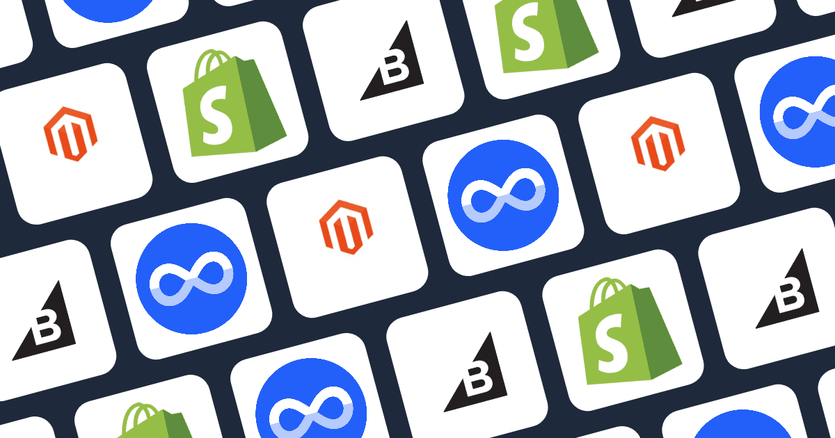 Row of icons representing Magento, Shopify, BigCommerce, and Miniloop for custom web development in 2026.
