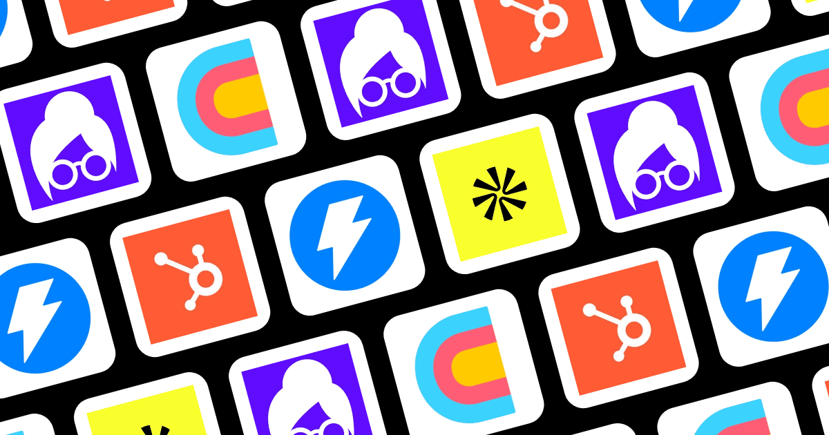 Clay, Apollo, HubSpot, Instantly, Attio and Lusha logos arranged in a grid on a dark background