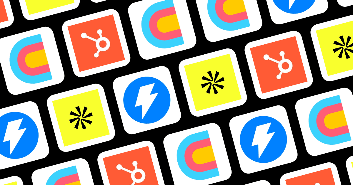 Icon grid showing Apollo, Clay, Instantly, and HubSpot logos representing the tools used to get B2B leads