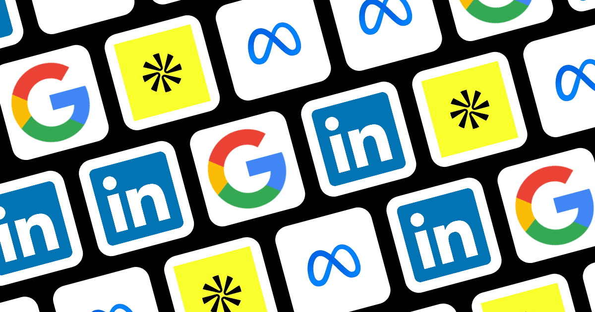 Logos of LinkedIn, Google, Meta, and Apollo representing top B2B lead generation channels