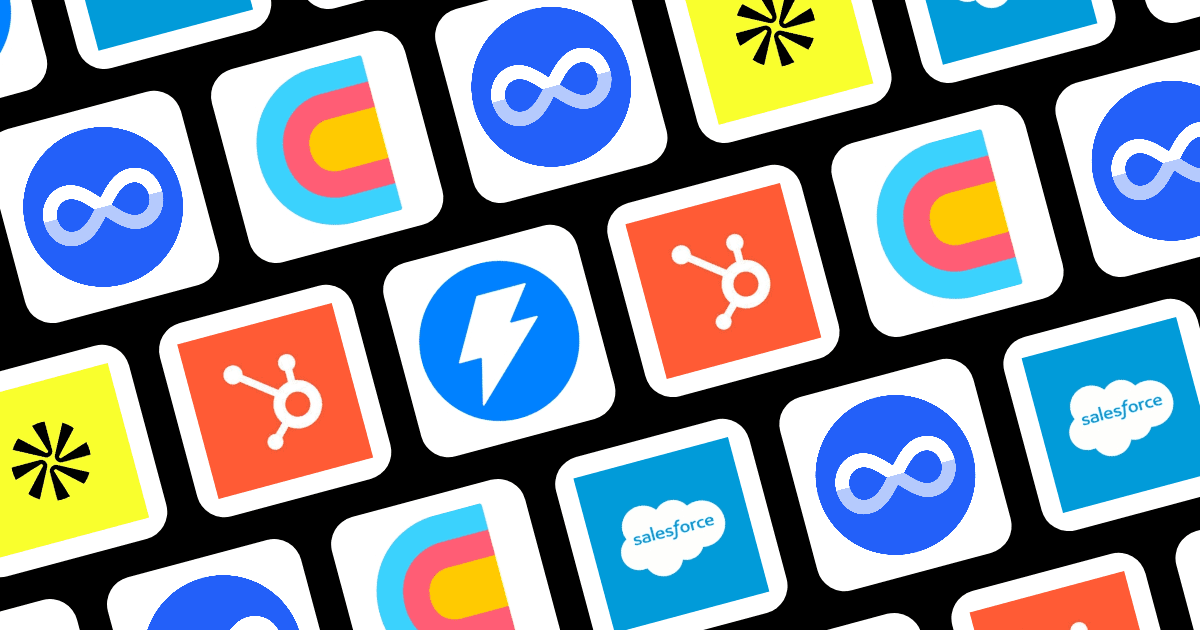 Grid of lead generation company logos including Apollo, Clay, Instantly, HubSpot, Salesforce, and Miniloop