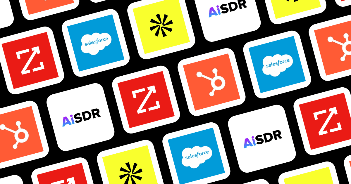 Logos of Apollo.io, HubSpot, Salesforce, ZoomInfo, and AiSDR, tools that combine lead scoring and buying intent signals