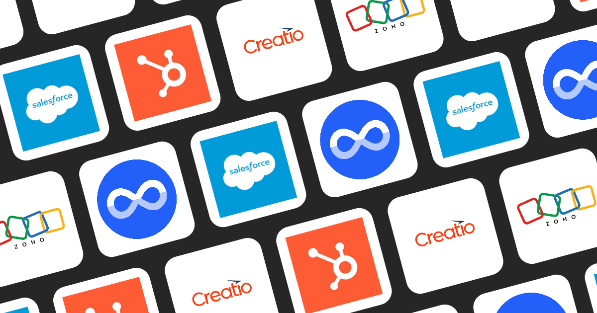 Icon grid showing Zoho, Miniloop, HubSpot, Salesforce, and Creatio CRM logos